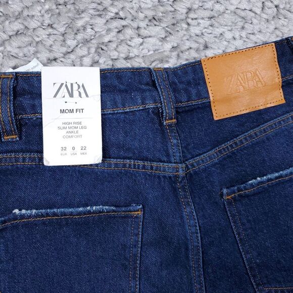 Zara Mom Fit High Rise Slim Ankle Jeans Dark Wash Blue Women's Size US 0 EU 32 - Picture 4 of 10